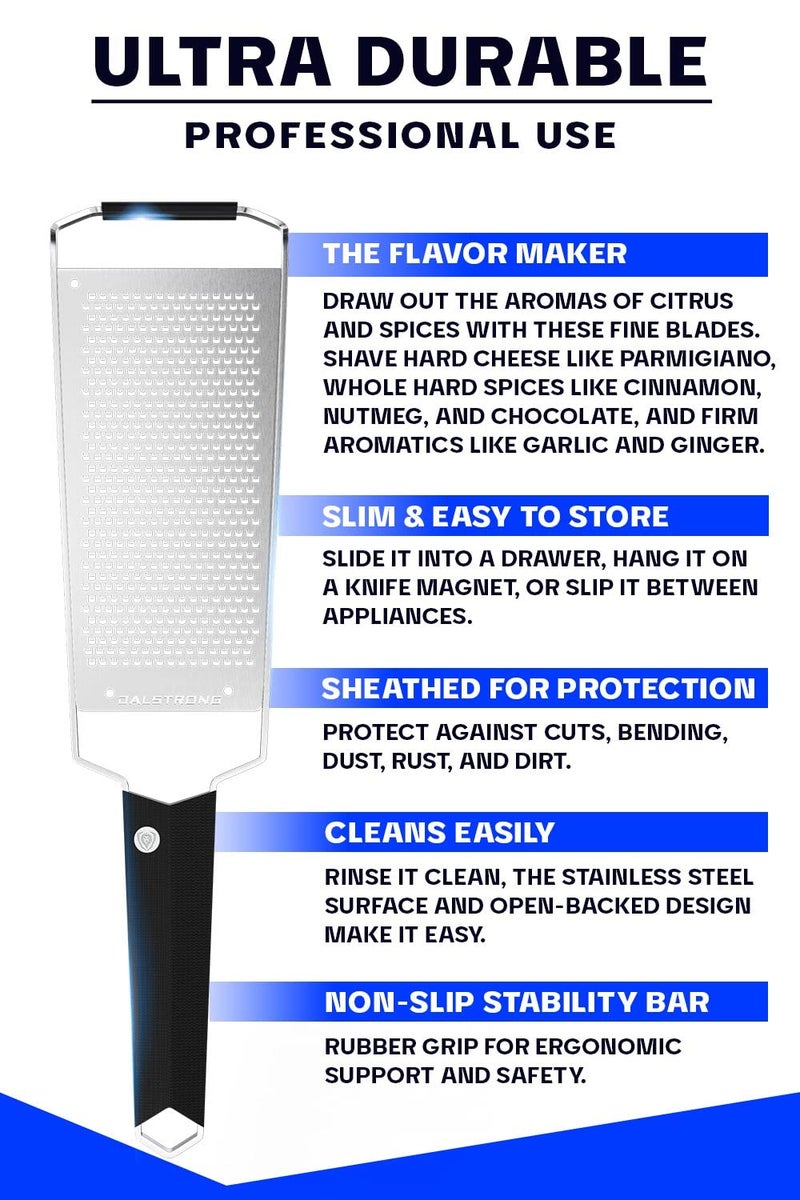 Dalstrong Professional Wide Cheese Grater - Fine - #304 Stainless Steel Blade - G10 Handle Kitchen Shredder - w/Blade Guard - Hard Cheese, Parmesan, Spices, Carrot, Garlic, Ginger - NSF Certified - Image 5