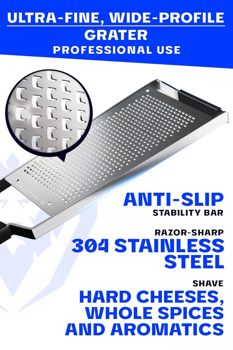 Dalstrong Professional Wide Cheese Grater - Fine - #304 Stainless Steel Blade - G10 Handle Kitchen Shredder - w/Blade Guard - Hard Cheese, Parmesan, Spices, Carrot, Garlic, Ginger - NSF Certified - Image 2