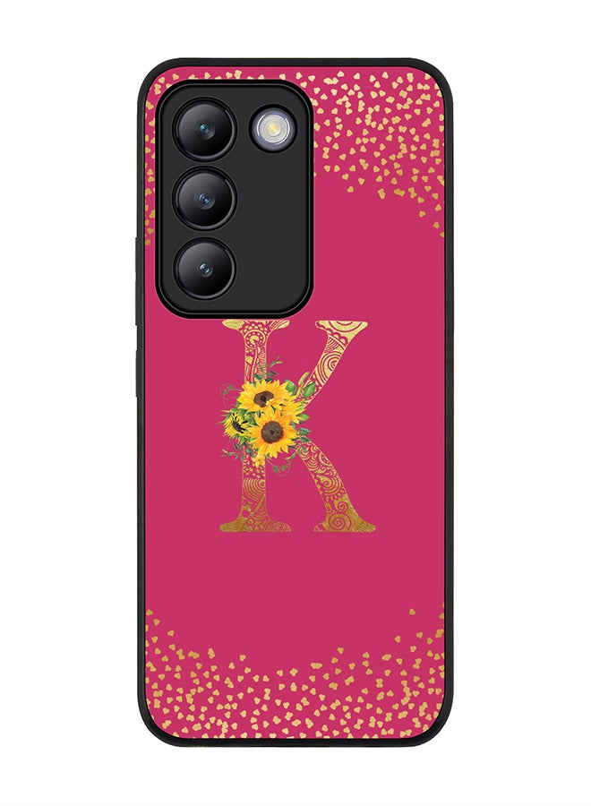 Stylizedd Rugged Black edge case for Vivo V30 Lite 5G, Cover Custom Monogram Initial Letter Mandala Floral Pattern Alphabet - K ( Deep Pink Rose ) - Image 1