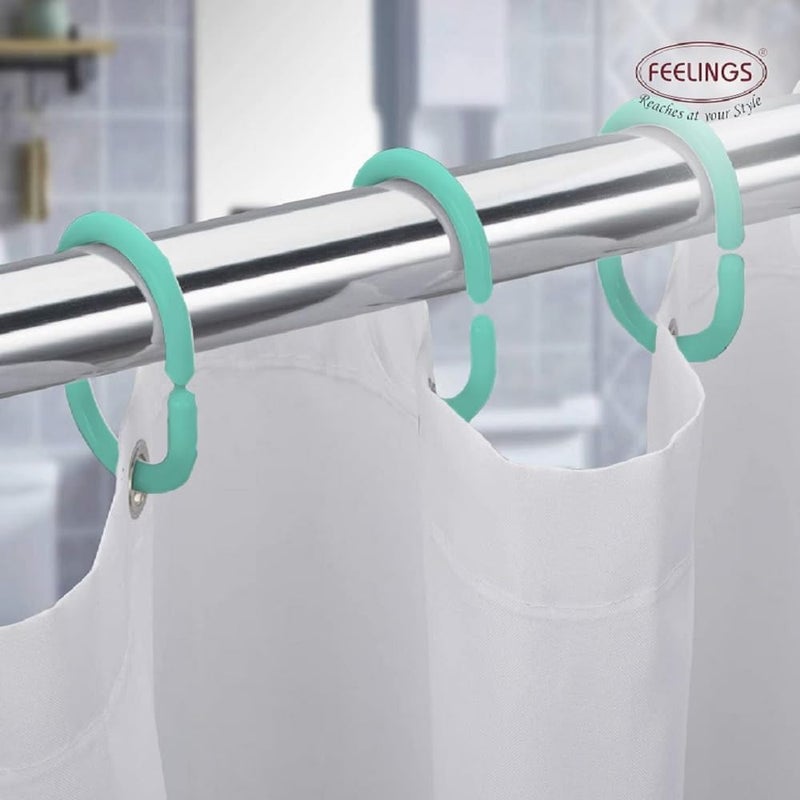 FEELINGS Shower Curtain Rings,Shower Curtain Hooks Shower Rings for Curtain, Plastic Shower Curtain Rings Smoothly Shower Hooks for Shower Curtain Rod (Green,12 Pcs) - Image 3