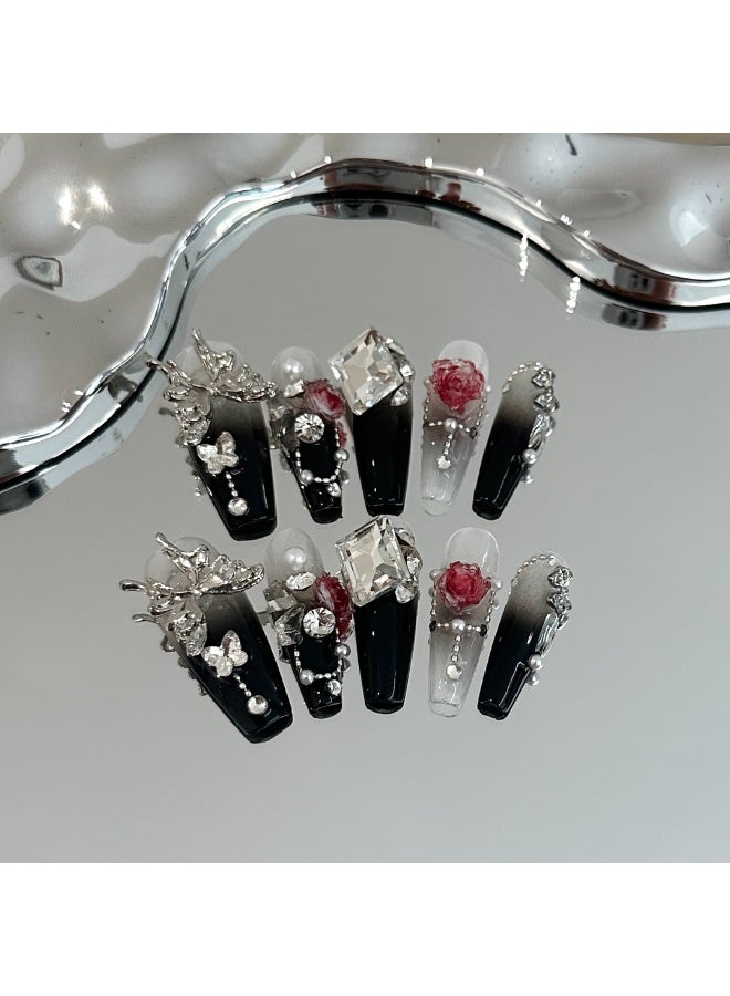 Generic 【10pcs Luxury Swarovski Press-On Nails】3D Handcrafted Gel Nails | No UV Needed | Velvet Gift Box | Size M  - Image 3