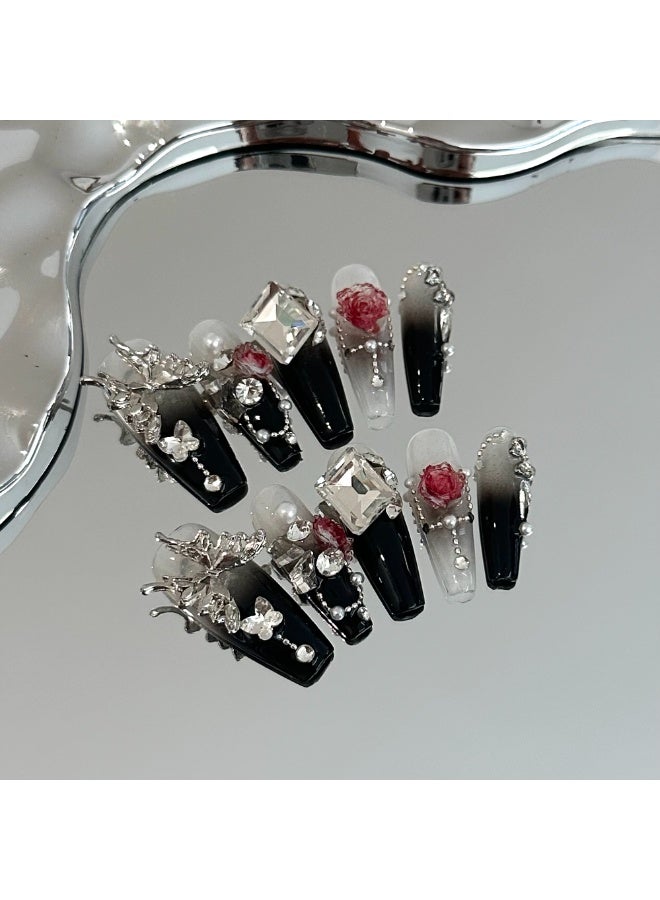 Generic 【10pcs Luxury Swarovski Press-On Nails】3D Handcrafted Gel Nails | No UV Needed | Velvet Gift Box | Size M  - Image 2
