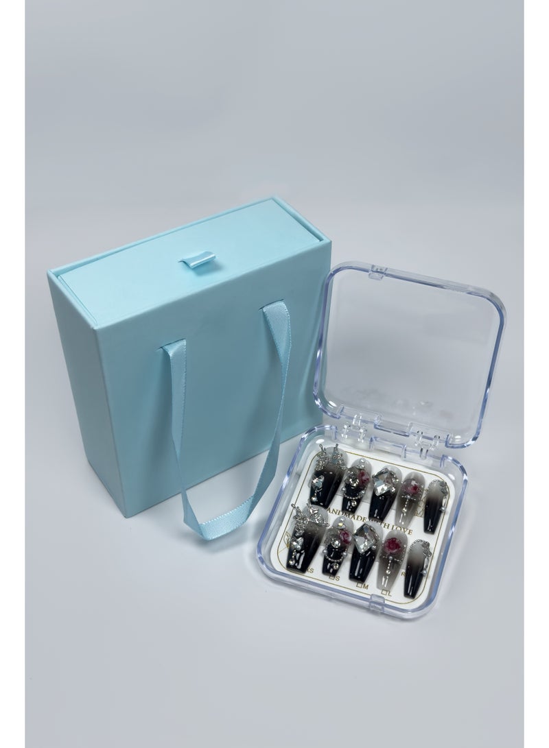Generic 【10pcs Luxury Swarovski Press-On Nails】3D Handcrafted Gel Nails | No UV Needed | Velvet Gift Box | Size M  - Image 5