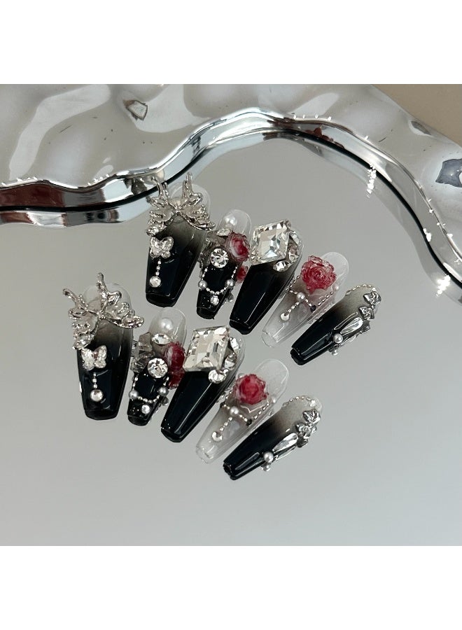 Generic 【10pcs Luxury Swarovski Press-On Nails】3D Handcrafted Gel Nails | No UV Needed | Velvet Gift Box | Size M  - Image 4