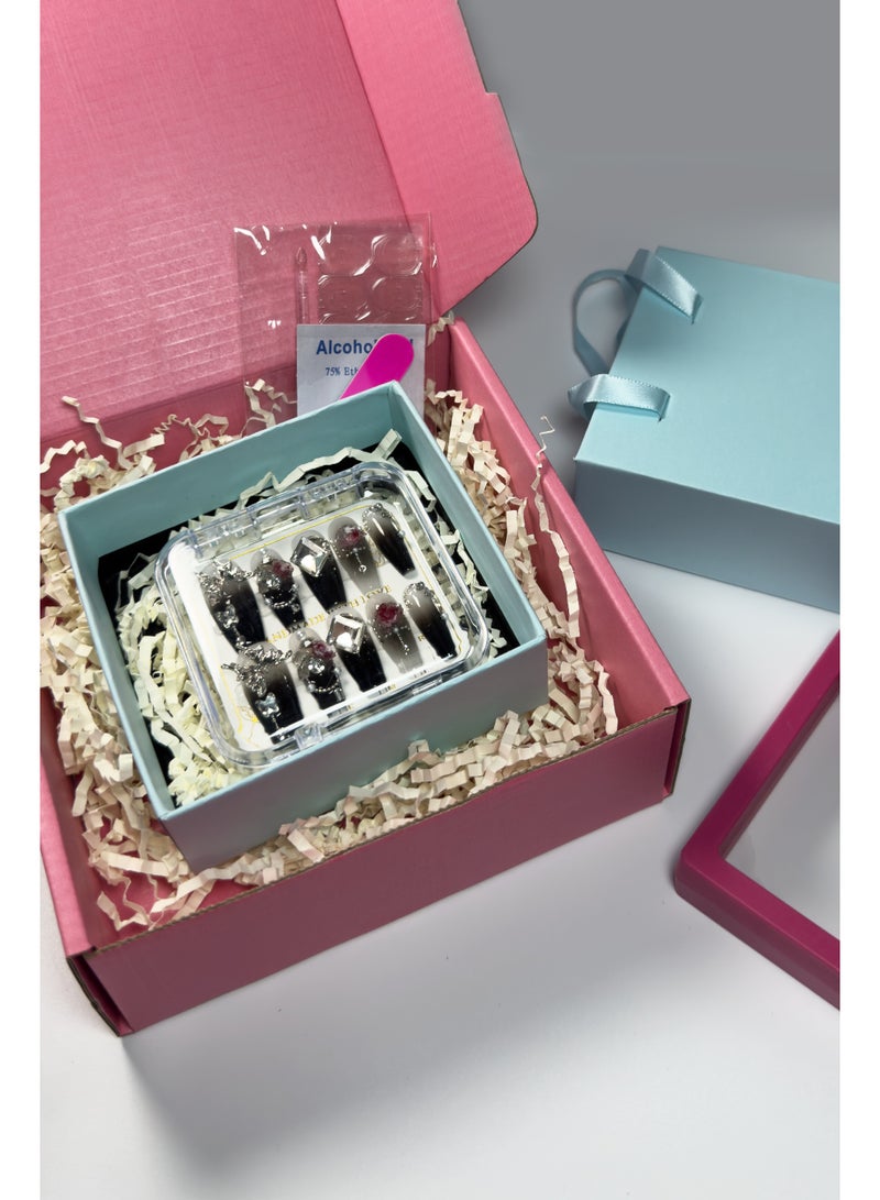 Generic 【10pcs Luxury Swarovski Press-On Nails】3D Handcrafted Gel Nails | No UV Needed | Velvet Gift Box | Size M  - Image 1