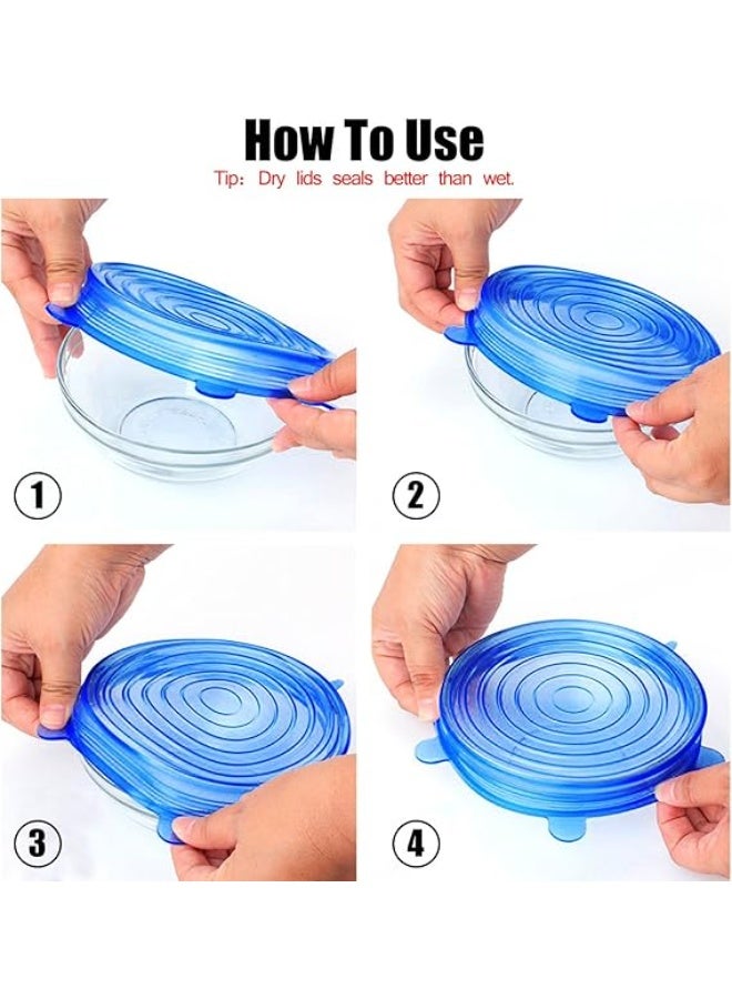 مجموعة من 6 غطاء سيليكون مطاطي لتخزين الطعام والأطباق والأوعية، آمنة للاستخدام في غسالة الأطباق والميكروويف والفريزر، متعددة الألوان - Image 2