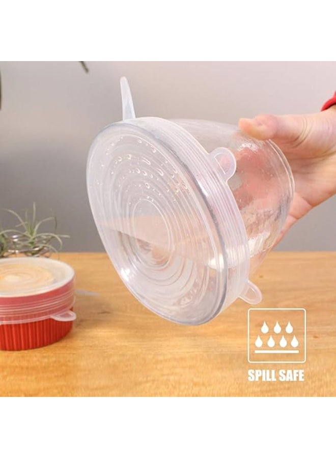 مجموعة من 6 غطاء سيليكون مطاطي لتخزين الطعام والأطباق والأوعية، آمنة للاستخدام في غسالة الأطباق والميكروويف والفريزر، متعددة الألوان - Image 4