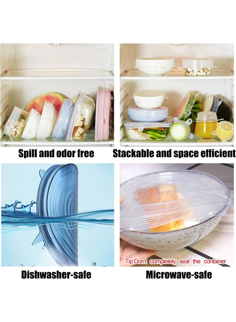 مجموعة من 6 غطاء سيليكون مطاطي لتخزين الطعام والأطباق والأوعية، آمنة للاستخدام في غسالة الأطباق والميكروويف والفريزر، متعددة الألوان - Image 3