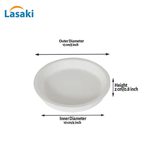 Lasaki Round Ceramic Trays (Plates Saucers) for Pots, planters, Flower, Succulent(Set of 2,White,4 inch) R4(Plants not Included) - Image 2