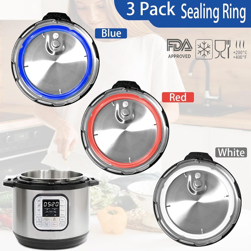 Fuator 3 Pack Sealing Ring 6 Qt for Instant Pot Sealing Rings for 5/6 Qt Insta Pot, With 3 Float Valve Caps, Food-grade Silicone Instantpot 6Qt Sealing Ring, for Instant Pot 5&6 Qt, Red, Clear and Blue - Image 5