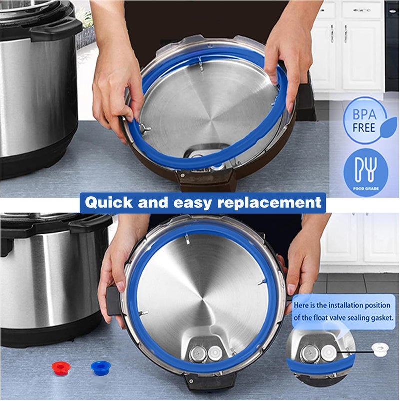 Fuator 3 Pack Sealing Ring 6 Qt for Instant Pot Sealing Rings for 5/6 Qt Insta Pot, With 3 Float Valve Caps, Food-grade Silicone Instantpot 6Qt Sealing Ring, for Instant Pot 5&6 Qt, Red, Clear and Blue - Image 3