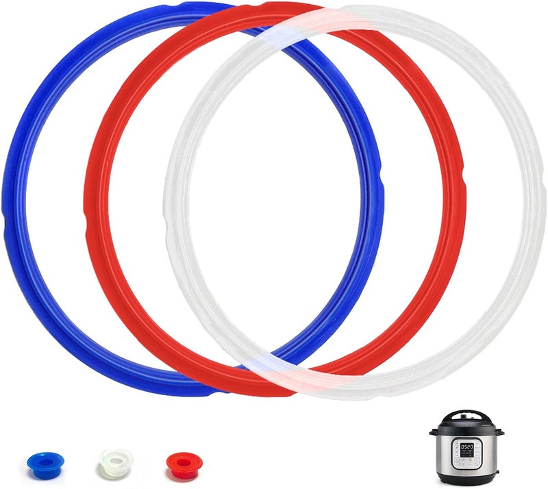 Fuator 3 Pack Sealing Ring 6 Qt for Instant Pot Sealing Rings for 5/6 Qt Insta Pot, With 3 Float Valve Caps, Food-grade Silicone Instantpot 6Qt Sealing Ring, for Instant Pot 5&6 Qt, Red, Clear and Blue - Image 1