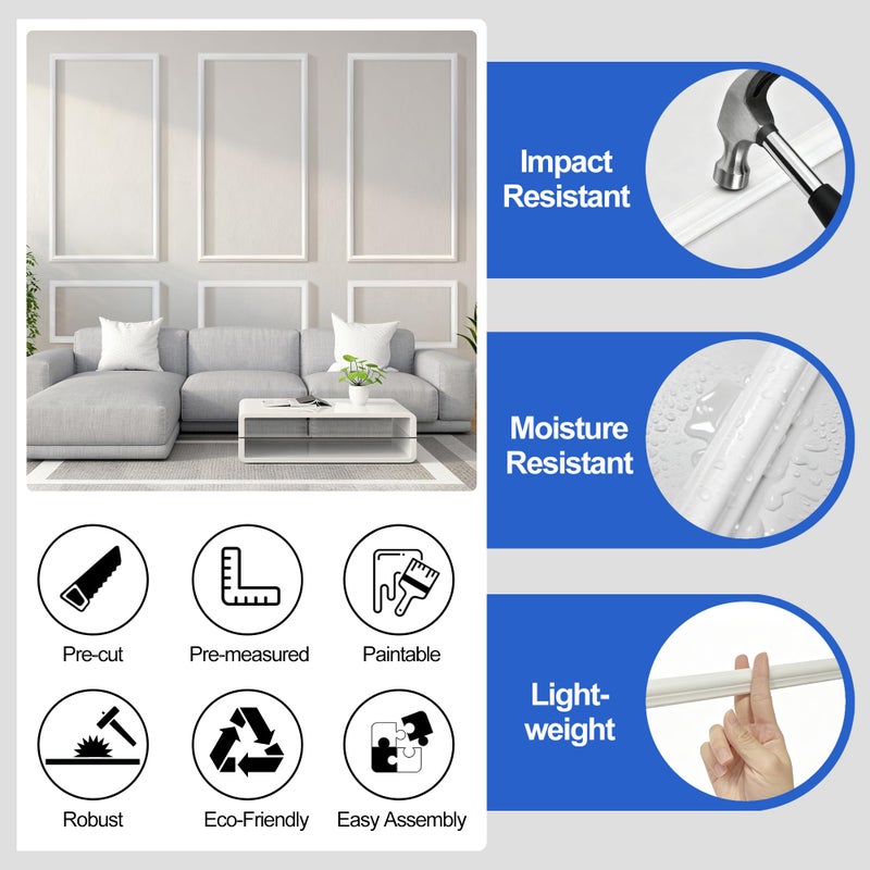 RELIANCER Peel and Stick Wall Molding Kit,30PCS Pre-Cut Door Molding Panels,3D Moulding Wainscoting Panel,Self Adhesive Walls Moulding Trim,Wall Modular Frames for Interior Walls Decor Home Bedroom - Image 4