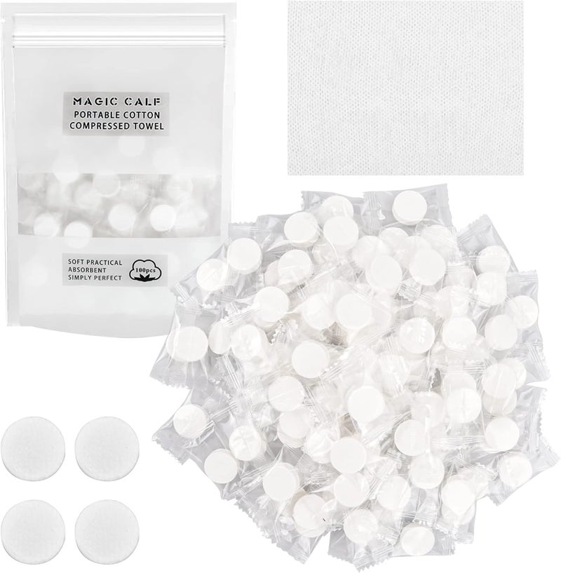 Fodlon 100pcs Compressed Towels, 20cm Coin Face Tissue, Disposable Face Cloths Compressed, Cotton Magic Towel Compressed Tissue,Expandable Mini Face Towel for Travel/Beauty/Salon/Outdoor Sports (White) - Image 1