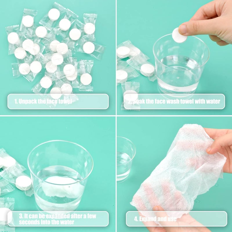 Fodlon 100pcs Compressed Towels, 20cm Coin Face Tissue, Disposable Face Cloths Compressed, Cotton Magic Towel Compressed Tissue,Expandable Mini Face Towel for Travel/Beauty/Salon/Outdoor Sports (White) - Image 4