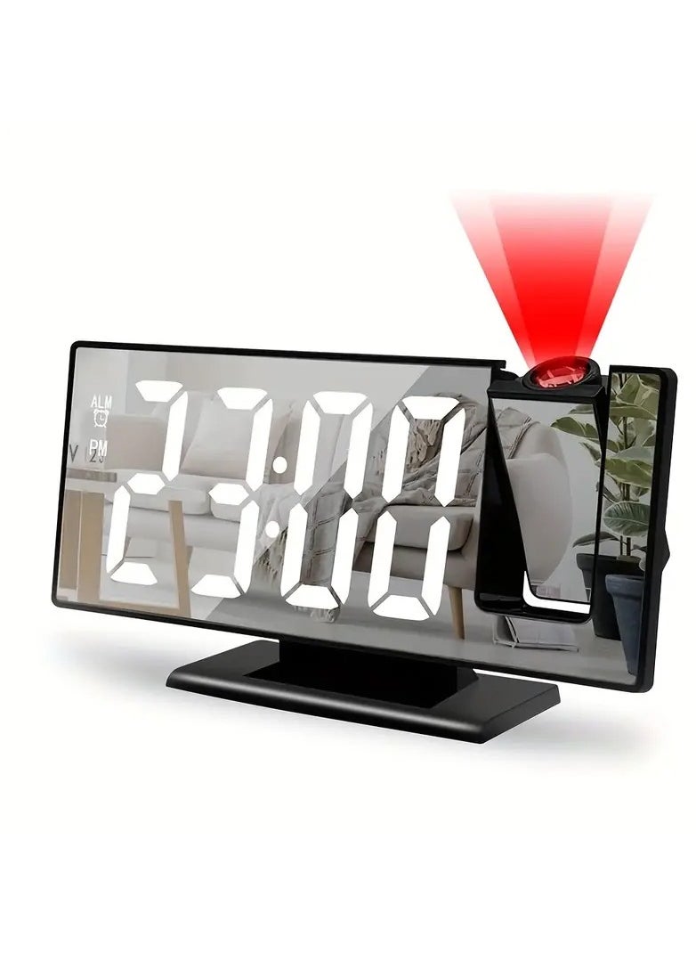 DubaiGallery - 1pc Projection Alarm Clock For Bedroom, 19.81cm Large Digital Clock With 180° Projector, 12/24H, LED Mirror Digital Clock With Temperature & Humidity Display, Adjustable Brightness, Snooze, Clocks For - Image 1