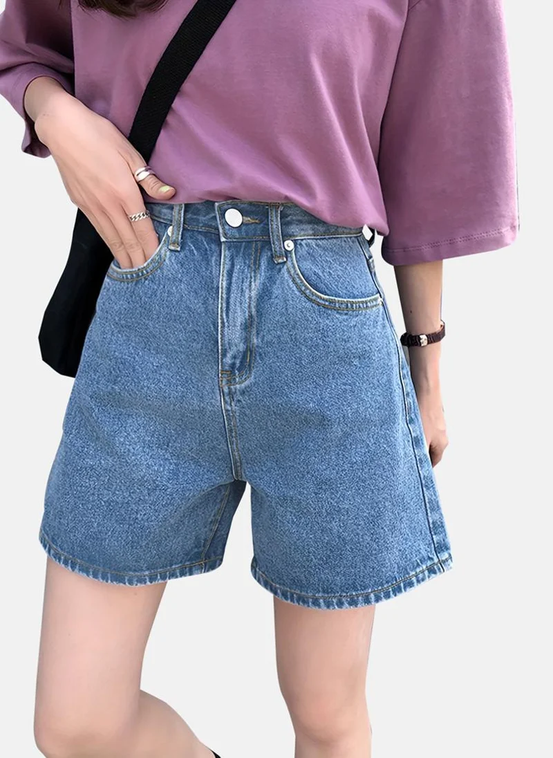 يونيكي Blue Solid Denim Shorts