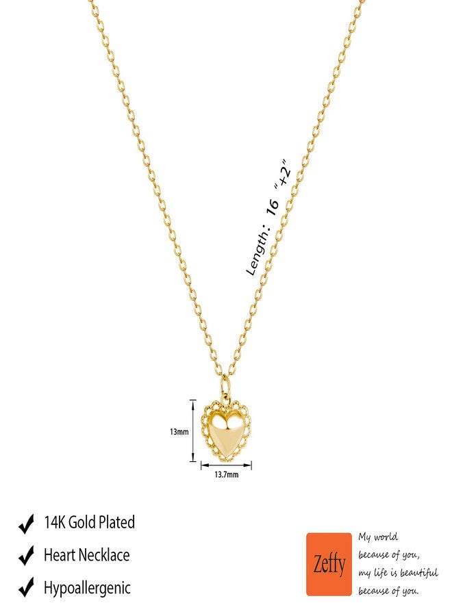 Zeffy Heart Necklace for Women - Dainty Gold Necklace 14K Gold/Silver Plate Cute Heart Pendant Choker Necklaces Gold Love Heart Chain Necklace for Women Dainty Gold Jewelry Gifts for Women, 16"+2", - Image 3