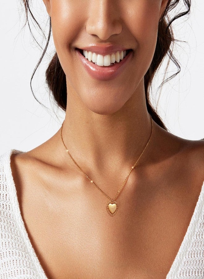 Zeffy Heart Necklace for Women - Dainty Gold Necklace 14K Gold/Silver Plate Cute Heart Pendant Choker Necklaces Gold Love Heart Chain Necklace for Women Dainty Gold Jewelry Gifts for Women, 16"+2", - Image 4
