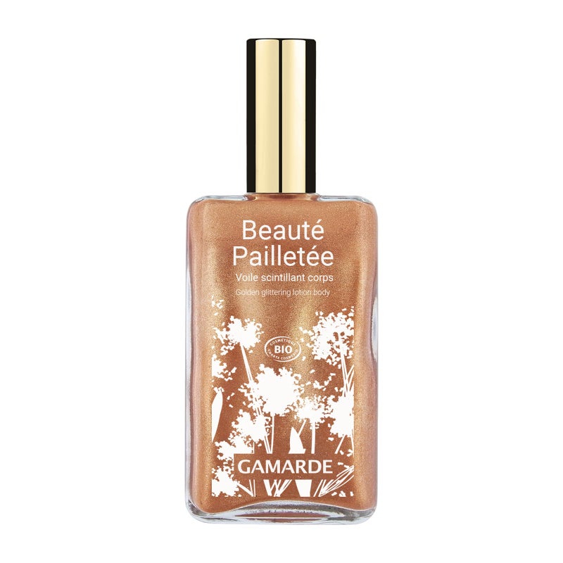 Gamarde Glitter Beauty Illuminating Body Lotion for Women with Golden Highlights Velvety Mineral Powder and Aloe Vera Extract 304 oz Gel