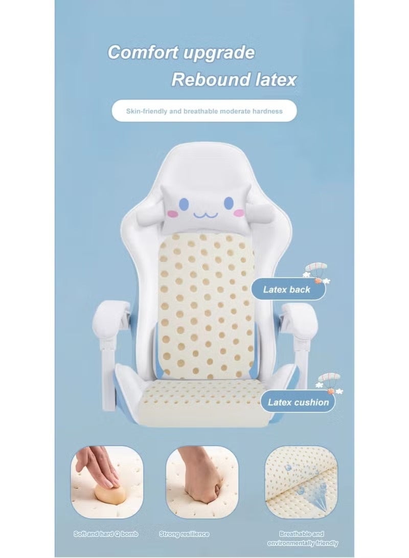 Huitich White & Pink Cartoon Gaming Chair Ergonomic Study Chair with Linked Armrests for Kids & Teens - Image 2
