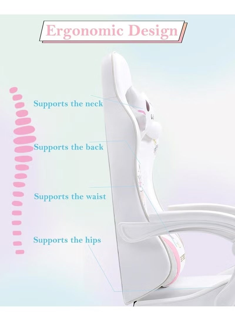 Huitich White & Pink Cartoon Gaming Chair Ergonomic Study Chair with Linked Armrests for Kids & Teens - Image 4