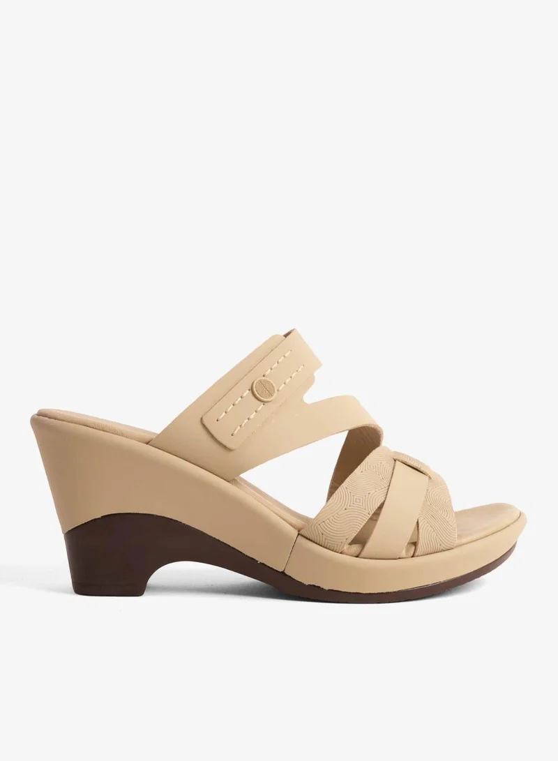 Comfort Plus COMFORT PLUS LEATHER CUT-OUT SANDALS WITH LOW HEEL BEIGE