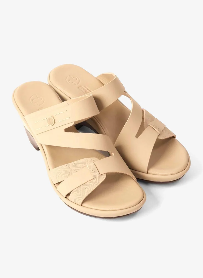 Comfort Plus COMFORT PLUS LEATHER CUT-OUT SANDALS WITH LOW HEEL BEIGE