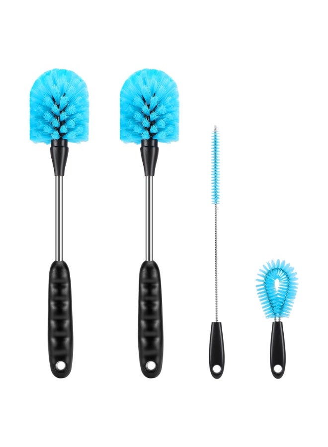 HOMESTAR 4 Pcs Short Length Long Handle Bottle Cleaning Brush Set , 3-in-1 Stainless Steel Scrubber For Narrow Neck Containers, Hydro Flask, Sports Bottle, Vase, Glassware, Tumblers and Baby Bottles , 38 cm - Image 1