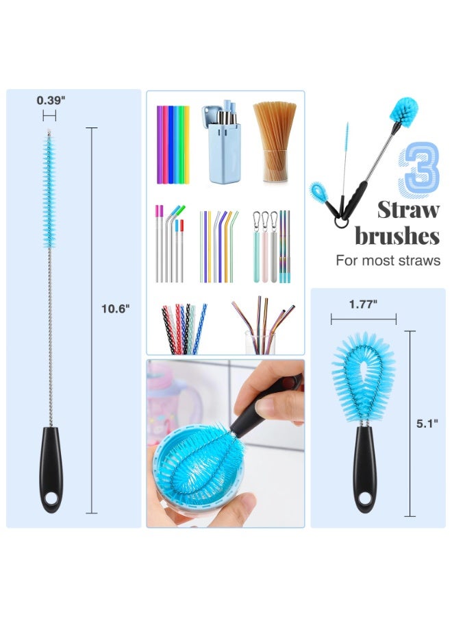 HOMESTAR 4 Pcs Short Length Long Handle Bottle Cleaning Brush Set , 3-in-1 Stainless Steel Scrubber For Narrow Neck Containers, Hydro Flask, Sports Bottle, Vase, Glassware, Tumblers and Baby Bottles , 38 cm - Image 3