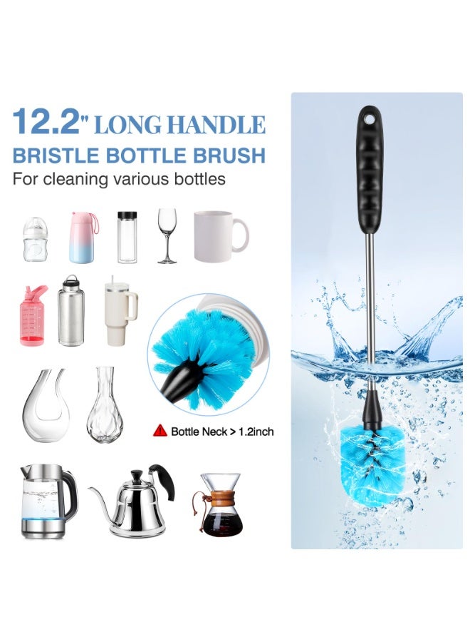HOMESTAR 4 Pcs Short Length Long Handle Bottle Cleaning Brush Set , 3-in-1 Stainless Steel Scrubber For Narrow Neck Containers, Hydro Flask, Sports Bottle, Vase, Glassware, Tumblers and Baby Bottles , 38 cm - Image 4