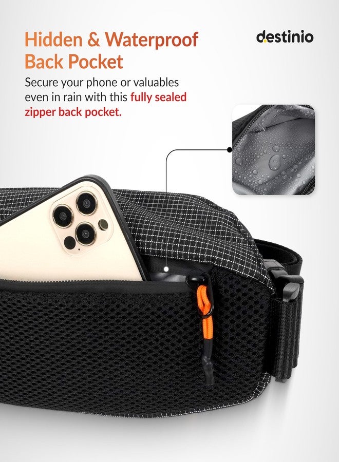 Destinio Waist Bag for Men & Women | Travel Fanny Pack Pouch with Waterproof Zippers & Back Pocket | Anti-Theft Design, Key Holder, Adjustable Strap | Hip Bag for Hiking, Gym, Passport (Orange Zipper) - Image 4