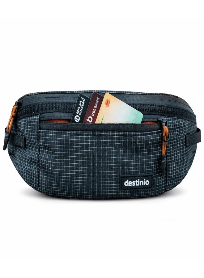 Destinio Waist Bag for Men & Women | Travel Fanny Pack Pouch with Waterproof Zippers & Back Pocket | Anti-Theft Design, Key Holder, Adjustable Strap | Hip Bag for Hiking, Gym, Passport (Orange Zipper) - Image 1
