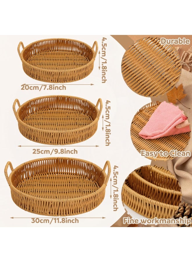 هومستر 3pcs الراتان المنسوجة خدمة سلة مجموعة مع مقبض، منظم تخزين متعدد الأغراض للزفاف، نزهة، ديكور المنزل والإمدادات - Image 4