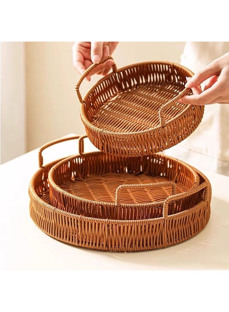 هومستر 3pcs الراتان المنسوجة خدمة سلة مجموعة مع مقبض، منظم تخزين متعدد الأغراض للزفاف، نزهة، ديكور المنزل والإمدادات - Image 1