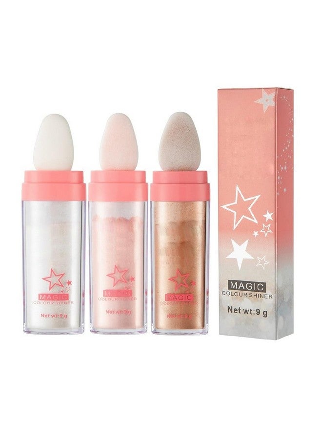 PAQIMAN 3 Color Glitter Powder Highlighter Makeup,Body Brightens The Natural Three-Dimensional Face Blusher Patting Glitter Powder Highlighter Makeup (01# 02#03#) - Image 1
