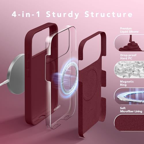 GONEZ Magnetic for iPhone 17 Pro Max Case, [Compatible with MagSafe] Anti-Scratch Microfiber Lining & Screen Protector, Silicone Camera Control, Shockproof Slim Phone Cover 6.9 inch, Maroon - Image 5