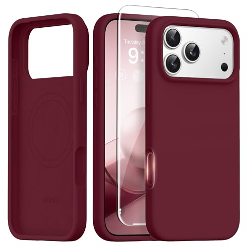 GONEZ Magnetic for iPhone 17 Pro Max Case, [Compatible with MagSafe] Anti-Scratch Microfiber Lining & Screen Protector, Silicone Camera Control, Shockproof Slim Phone Cover 6.9 inch, Maroon - Image 1