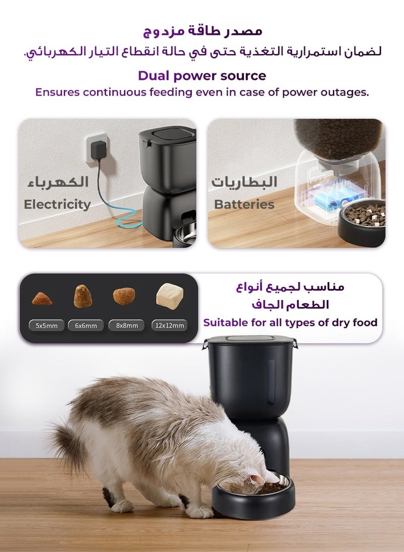Urjwan Smart Pet Care Bundle: Automatic Feeder & Water Fountain with App Control, Voice Recording, Dual Power - Black - Image 5