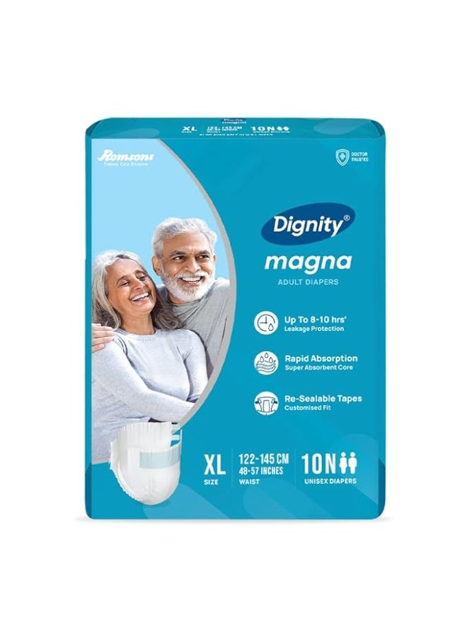 ديجنيتي حفاضات ديجنيتي ماجنا تيب ستايل للكبار - مقاس XL (10 قطع) مع مؤشر للبلل وحماية من التسرب لمدة تصل إلى 8-10 ساعات. - Image 1