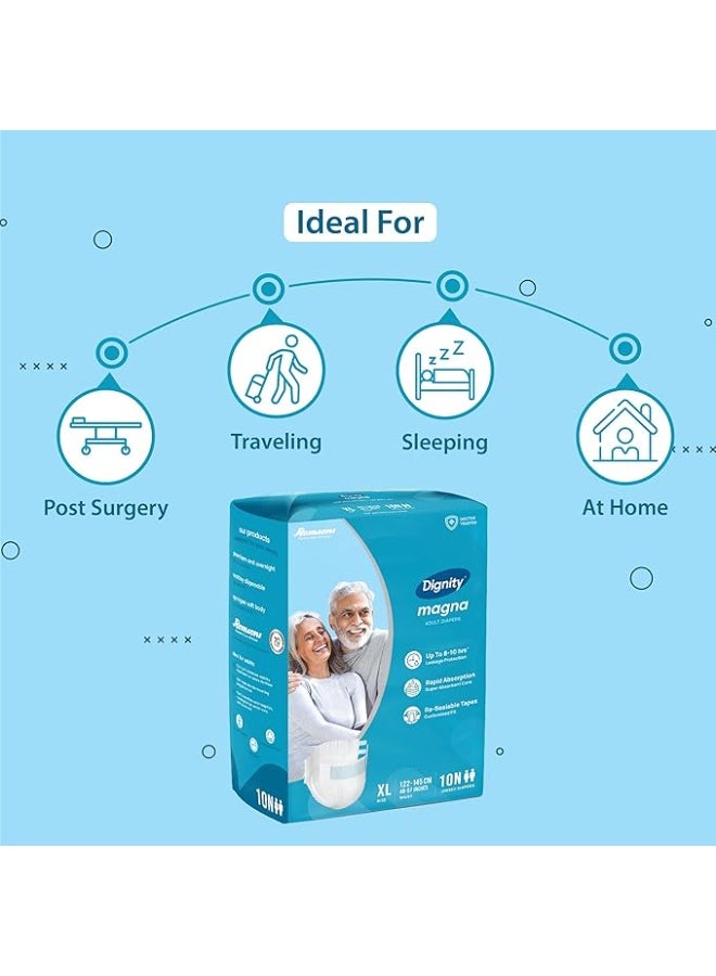 ديجنيتي حفاضات ديجنيتي ماجنا تيب ستايل للكبار - مقاس XL (10 قطع) مع مؤشر للبلل وحماية من التسرب لمدة تصل إلى 8-10 ساعات. - Image 2