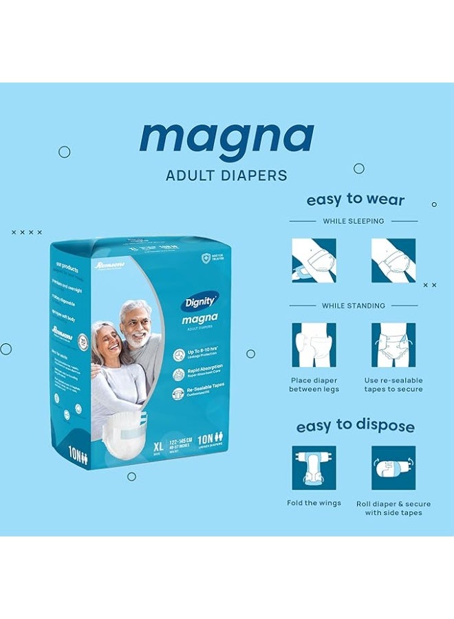 ديجنيتي حفاضات ديجنيتي ماجنا تيب ستايل للكبار - مقاس XL (10 قطع) مع مؤشر للبلل وحماية من التسرب لمدة تصل إلى 8-10 ساعات. - Image 3