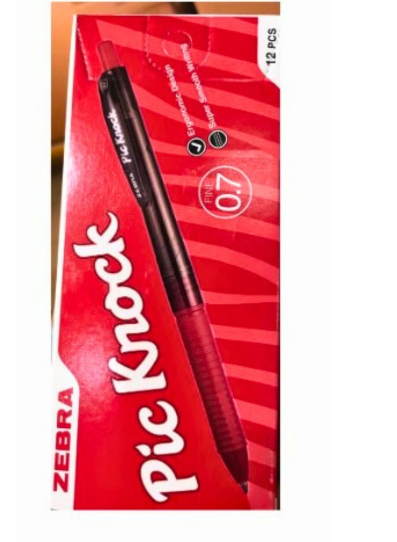 ZEBRA Pic Knock Ball Pen Red 0.7 mm Pack Of 12  - Image 1