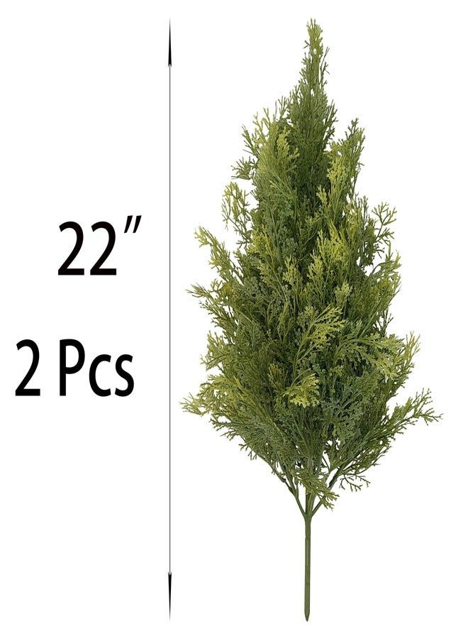 ATFL 2 Faux Cypress Topiary Tree with Ground Spike, Set of 2 Outdoor Faux Bush Plants UV Resistant,22'' Artificial Fake Topiary Evergreen Tree for Porch Decorations - Image 2