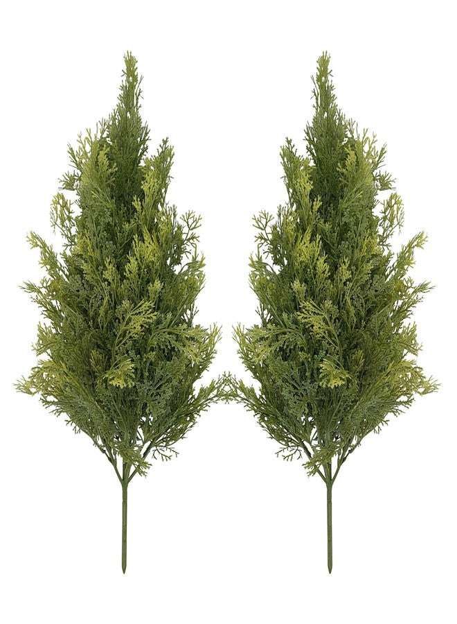 ATFL 2 Faux Cypress Topiary Tree with Ground Spike, Set of 2 Outdoor Faux Bush Plants UV Resistant,22'' Artificial Fake Topiary Evergreen Tree for Porch Decorations - Image 1