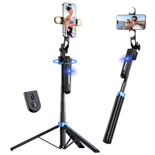 UBeesize 70'' Auto Face Tracking Tripod 360° Rotation with Stand, Phone Tripod with Fill Light, Selfie Stick & Phone Stand for Recording, Vlog/Live Stream/Video/TikTok, Compatible with iPhone/Android - Image 1