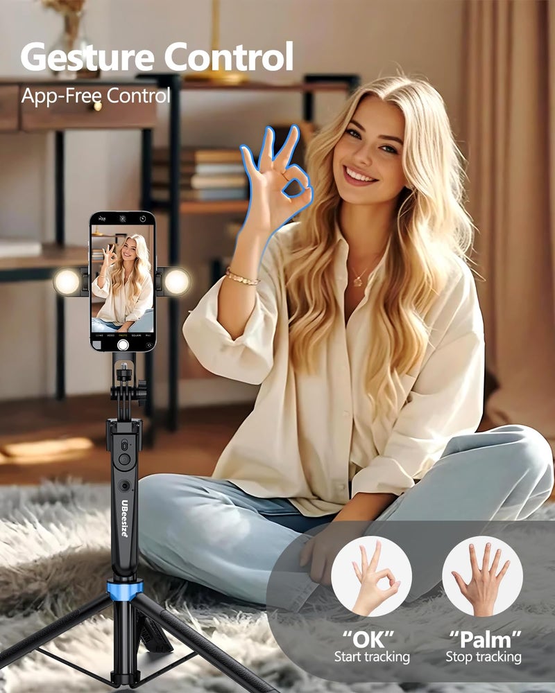 UBeesize 70'' Auto Face Tracking Tripod 360° Rotation with Stand, Phone Tripod with Fill Light, Selfie Stick & Phone Stand for Recording, Vlog/Live Stream/Video/TikTok, Compatible with iPhone/Android - Image 3