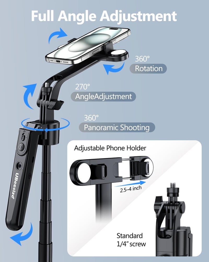 UBeesize 70'' Auto Face Tracking Tripod 360° Rotation with Stand, Phone Tripod with Fill Light, Selfie Stick & Phone Stand for Recording, Vlog/Live Stream/Video/TikTok, Compatible with iPhone/Android - Image 4