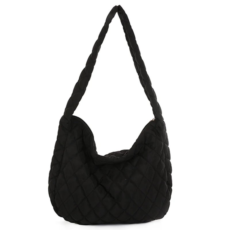 Extra-Large Quilted Tote Bag 38x34x9 cm Plush Winter Down Shoulder Bag - Checkered Design Crossbody Purse for Fashion-Forward Women - Image 1