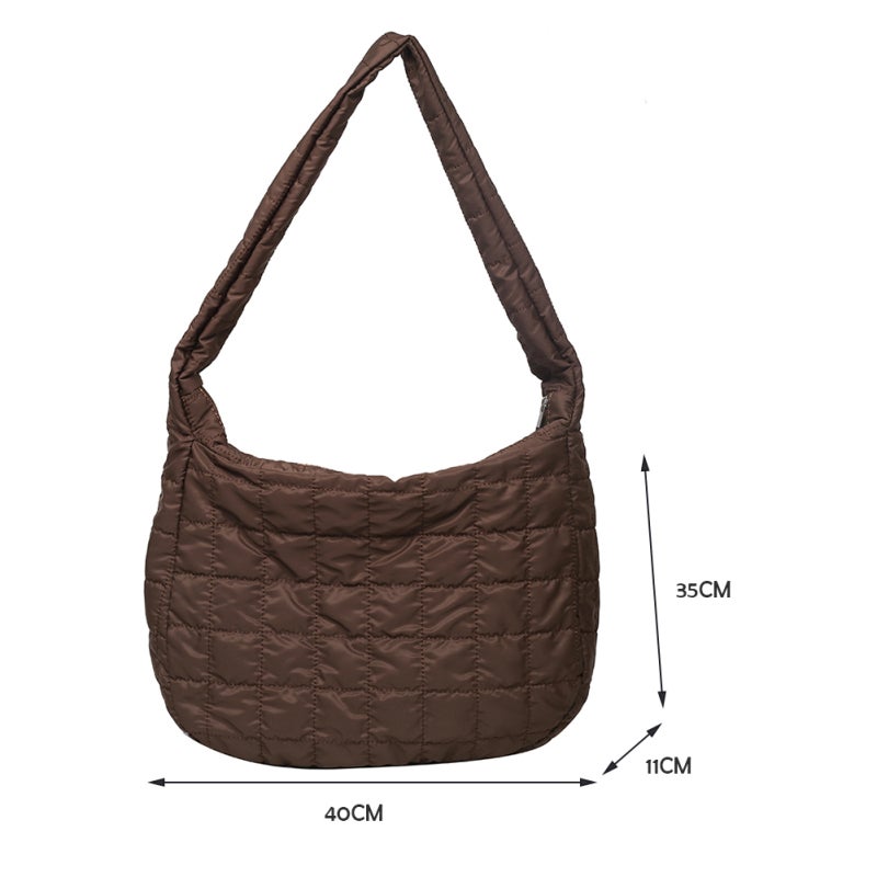 Extra-Large Quilted Tote Bag 38x34x9 cm Plush Winter Down Shoulder Bag - Checkered Design Crossbody Purse for Fashion-Forward Women - Image 2